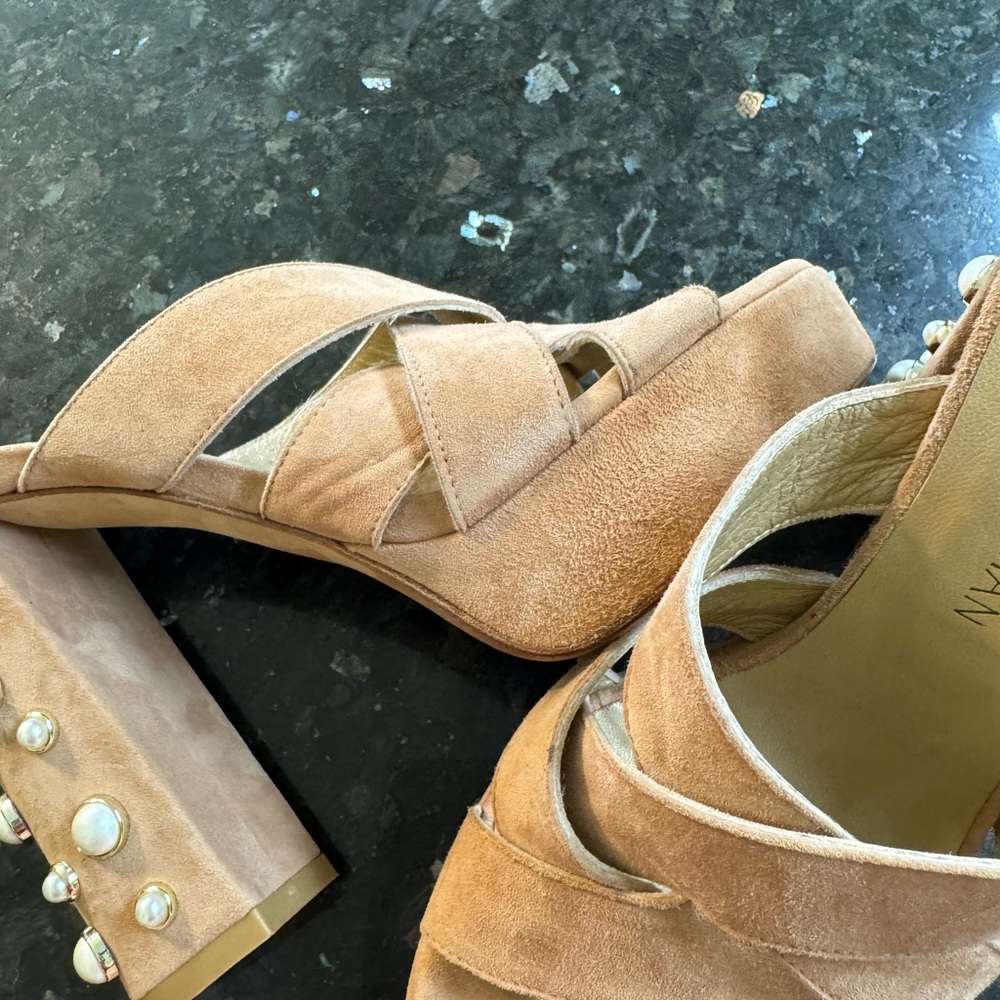 Stuart Weitzman Beige Heels with Pearl Accents - Picture 11 of 11